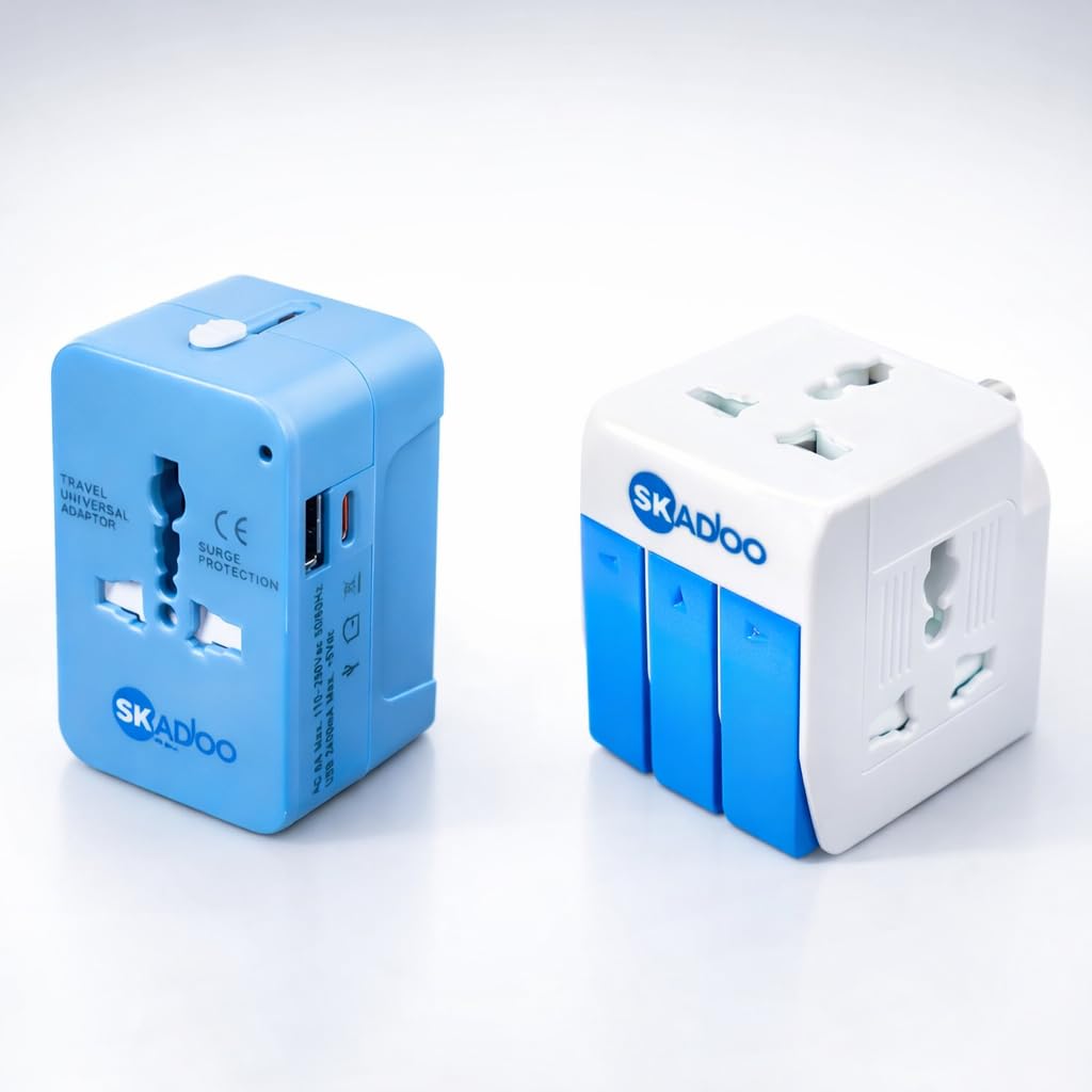 SKADIOO Universal Charger Adapter 240V | 2 Years Warranty, Type C, 3-in-1 | Universal Travel Adapter All in One, Multi Plug Adapter, International Travel Adapter (Blue, White)-image-23