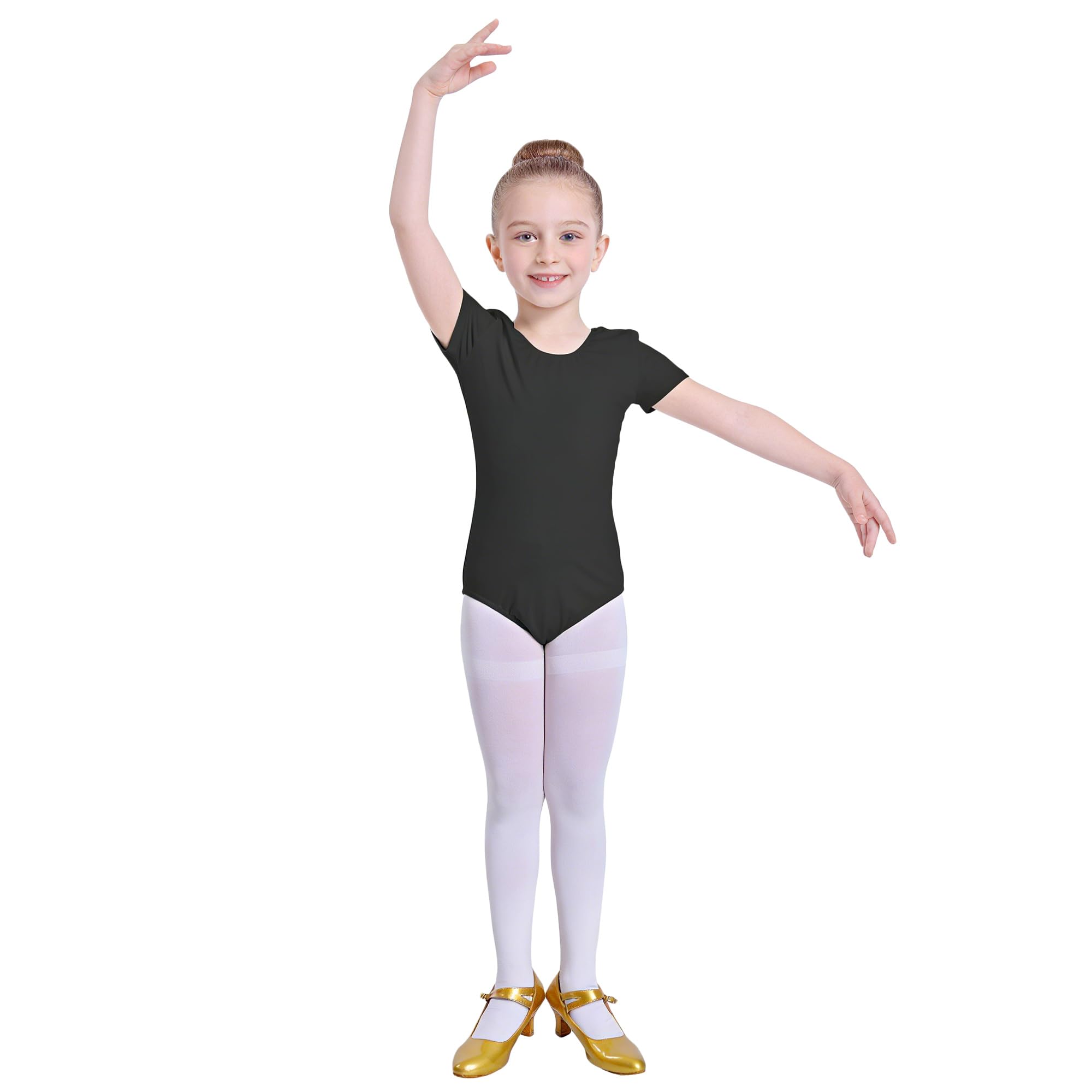 Carnavalife Maillot Ballet Niña Manga Corta Leotardo Danza Infantil Body Gimnasia Rítmica Elástico Escote Redondo Uniforme Clase Baile Negro Rosa Blanco