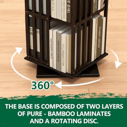Image of Lauxery 6 Tier Bamboo Rotating Bookshelf Tower, Revolving Bookcase, Black | 360 degree smooth rotation, solid construction, small footprint, easy assembly, for small space, living room