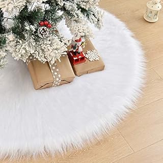 WEYON Christmas Tree Skirt, Large Faux Fur White Tree Skirt for Xmas Year Party Holiday Home Decorations (36 in)