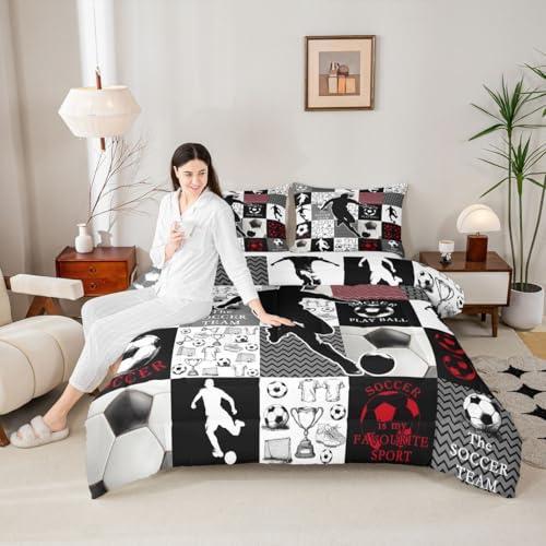 Image of Feelyou Soccer Comforter Set Twin Size 2 Pcs Kids Boys Girls