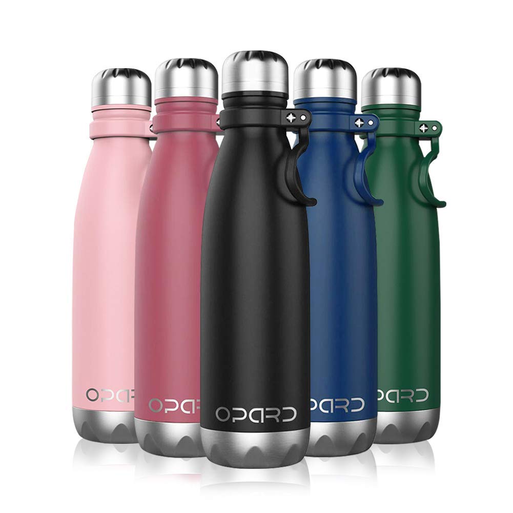 Opard Vacuum Insulated Stainless Steel Water Bottle, 500ml Double Wall Vacuum Insulated Water Bottle for Running, Fitness, Yoga, Outdoor Activities and Camping, HW-WB5-KS, Black