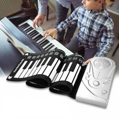 Piano de teclado enrollable de 49 teclas, piano de música digital electrónico, teclado de piano plegable eléctrico digital, piano portátil recargable, piano de viaje, regalo para principiantes