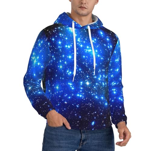 Sweat à capuche bleu brillant pour homme imprimé étoiles avec cordon de serrage