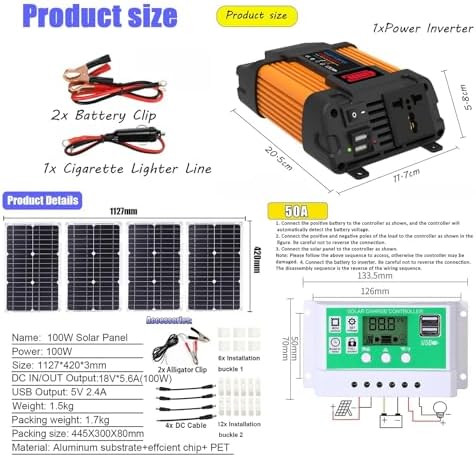 Complete 4000W Solar Inverter Kit with 100W Panels & 50A Charge Controller - Off-Grid Power System for Home Backup, RV, Cabin, Outdoor Energy Solutions (12V-110V)