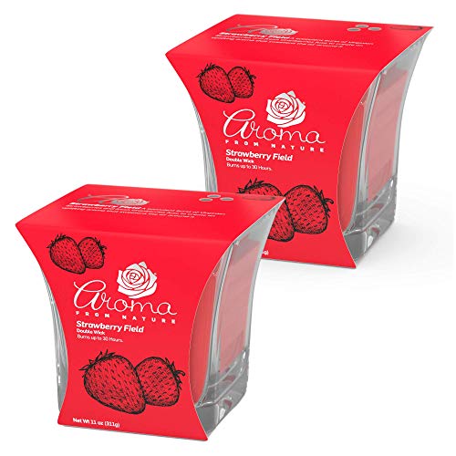 Aroma From Nature Strawberry Field 11 Oz Airecare Scented Candle - 2 Pack - Aromatherapy Candles - Home Fragrance - Apothecary Glass With Double Wick #TOP5