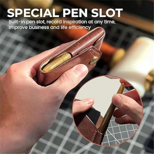 Vintage Handmade Leather Wallet, Multifunctional Handmade Leather Wallet for Men and Women, Built-In Pen Slot, Leathers Business Card Holder Compact Wallet, Holds 4-8 Cards + Cash(1PC)3