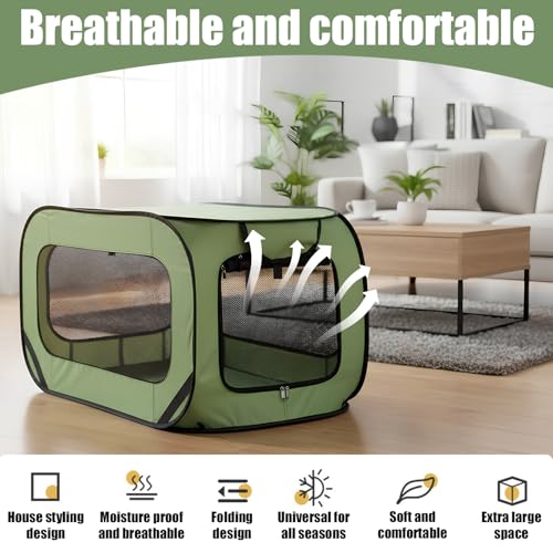 94*53*53cm Hundetransportbox Faltbar Pop-Up-Transportbox Hund Katze Stabile Transportbox Oxford Stoff Hundebox Auto Hundetasche Tragbarer Hunde Transportboxen für Katzen & Hunde bis 29.5 kg (Grün)