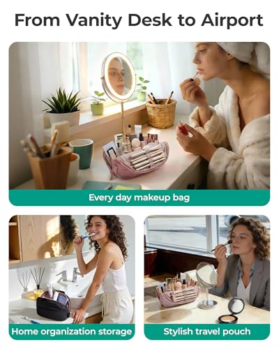 Image of BAGSMART Travel Parallel Makeup Bag, Fold-Down Cosmetic Pouch for Women