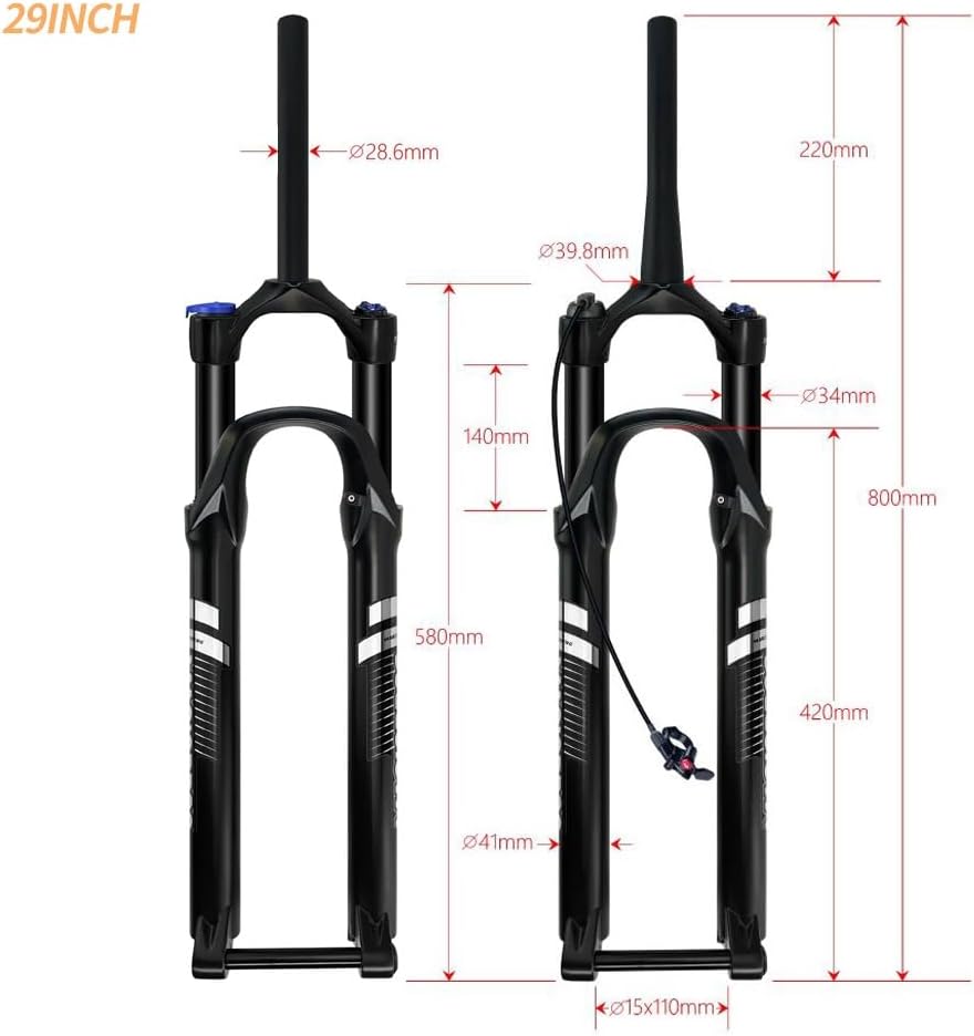Mountain Bike Front Forks 27.5/29inch Bikes Suspension Fork Travel 140mm 1-1/8" Straight/Tapered Air Fork Rebound Damping 15 * 110mm Thru Axle Boost Manual/Remote(Tapered-Manual,Gold_29")