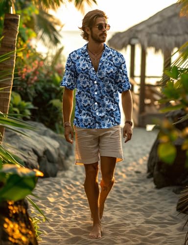 Image of Yoimira Hawaiian Shirts for Men, Print Mens Casual Short Sleeve Button Down Shirts Floral Aloha Beach Shirt