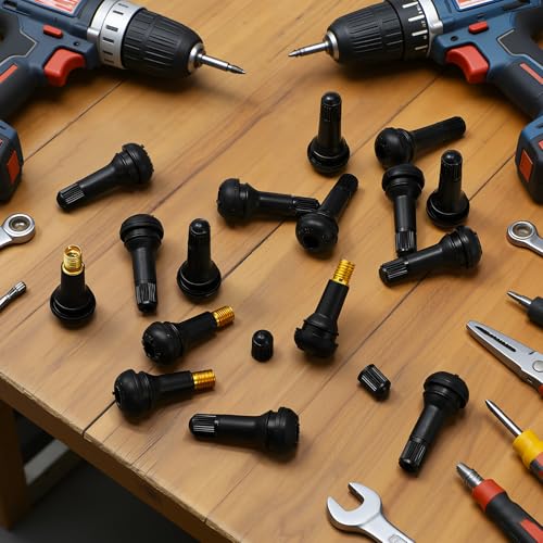 Image of Tallew 400 Pieces TR413 Tire Valve Stems, Rubber Snap-in Tubeless, Black