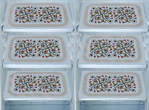 Image of DakshyaIndustries Pack of 6 PVC Printed Fridge Mat /Refrigerator Mat (Black)