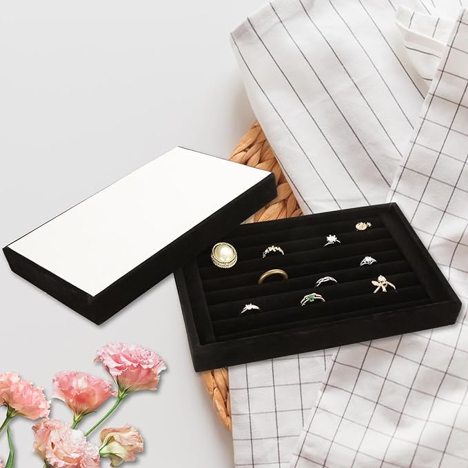Image of Ring Velvet Jewellery Drawer Organizer Tray Stackable Jewellery Tray for Drawer(Black)