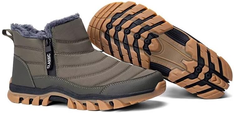 Jakcuz Mens Snow Boots Waterproof Fur Lined Warm Winter Boots Men Zipper Snow Ankle Shoes Outdoor Anti-Slip Lightweight Hiking Boot