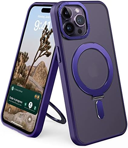 YEMODO for iPhone 14 Pro Max Case with Magnetic Invisible Stand Compatible with MagSafe Translucent Matte iPhone 14 Pro Max Case 6.7″ with Ring Holder for Women Men,Military Drop Protection, Purple