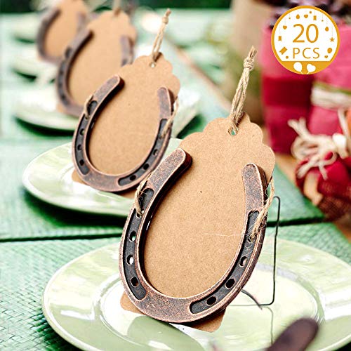 AerWo 20pcs Horse Shoes Favors with Kraft Tag, Metal Mini Craft Horseshoes Decorations