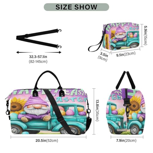 Easter Gnome Car Sunflower Travel Duffle Bag Gym Bag Weekender Bags with Toiletry Bag Travel Trip Tote Bag3