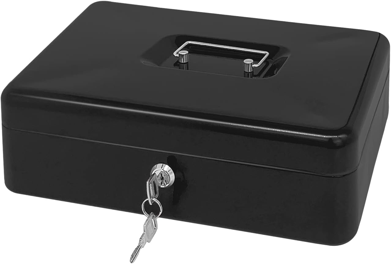 Steel Cash Box with Key Lock, Metal Small Money Organizer