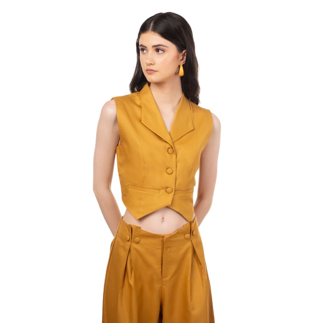 knot n needle Women Mustard Cotton Sleeveless Waistcoat with Trousers Formal Co-ord Set-picture-39
