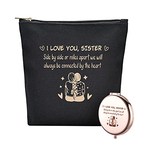 Long Distance Friendship Gift, Birthday Gift for Women, Sister, Friend, Unbiological Sister, Soul Sister -Graduation Gifts -Makeup Bag Gift, Mirror Gift, Set of 2 -Side by Side Or Miles Apart