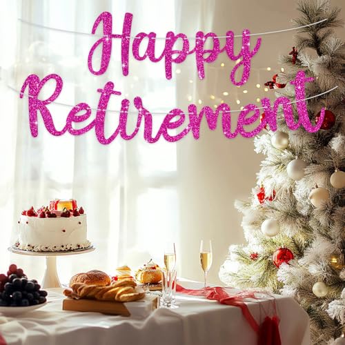 Image of BEISHIDA Pre-Strung Hot Pink Happy Retirement Banner Party Decoration