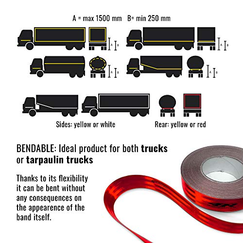 4R Quattroerre.it 32283 Klebefolie, zugelassen, reflektierend, 3 m, für Fahrzeuge, Rot, 50 mm x 1 m