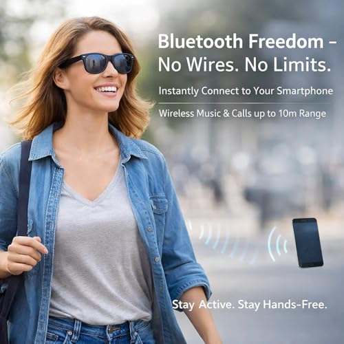 Image of Maizic Smarthome Bluetooth Smart Sunglasses | Polarized UV Protection Lenses | Touch /Tap Control | Built-in Speakers & Microphone | Rectangle Design | Wireless Audio Sunglasses for Unisex