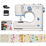 Nähmaschinen, ideal für Anfänger, 12 integrierte Stiche, Basis-Nähset im Lieferumfang enthalten, 2 Geschwindigkeits-Fußpedale, perfekt für den Heimgebrauch (Blau)