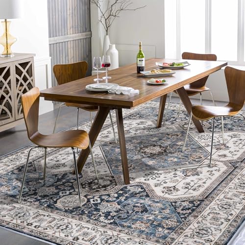 RUUGME Vintage Area Rugs 5x7 - Soft Area Rug for Living Room Stain Resistant Carpet Vintage Lightweight Rugs for Bedroom with Non Slip Backing Indoor Ultra-Thin Rugs 5x7 Navy