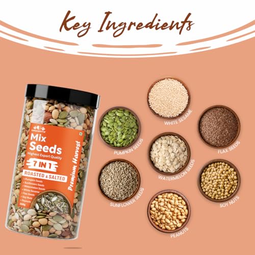 Image of Growfitz 7-in-1 Super Seed Mix | Pack of 2 (500g Each)| 24.4g High Protein & Fiber | Roasted & Salted Pumpkin, Sunflower, Flax, Chia, Soy Nuts & Sesame | Healthy Snack |
