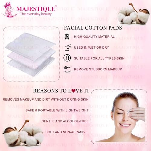 Majestique 250Pcs Soft Touch Facial Cotton Pads, Makeup Remover Wipes for Cleansing Skin & Nail Polish Remover - Premium Quality Cosmetic Facial Care Tissues for Gentle Skin... - Image 3