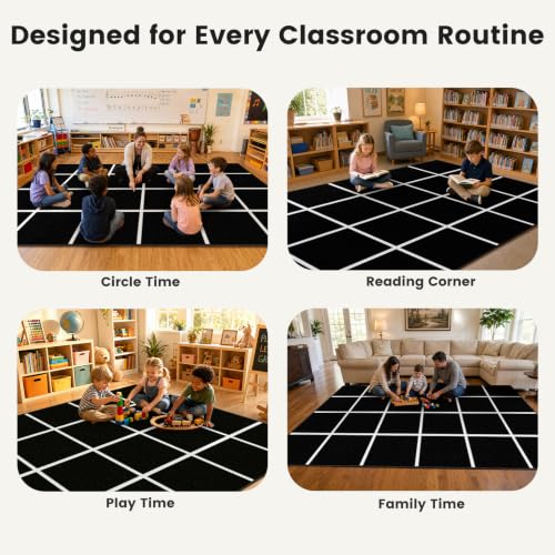 ABCarpet Classroom Rug with 24 Seats Black and White Grid 7’6'‘ x 13'1‘’ - Nylon Stain Resistant Carpet for Elementary School, Daycare, Preschool - Non Slip Washable Seating Rug with Individual Spots - image 9