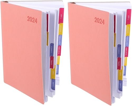 NUOBESTY Agenda 2024, 2 unidades, color rosa, cuaderno de espiral rosa, calendario rosa, planificador de vida mensual, cuaderno de lista de tareas