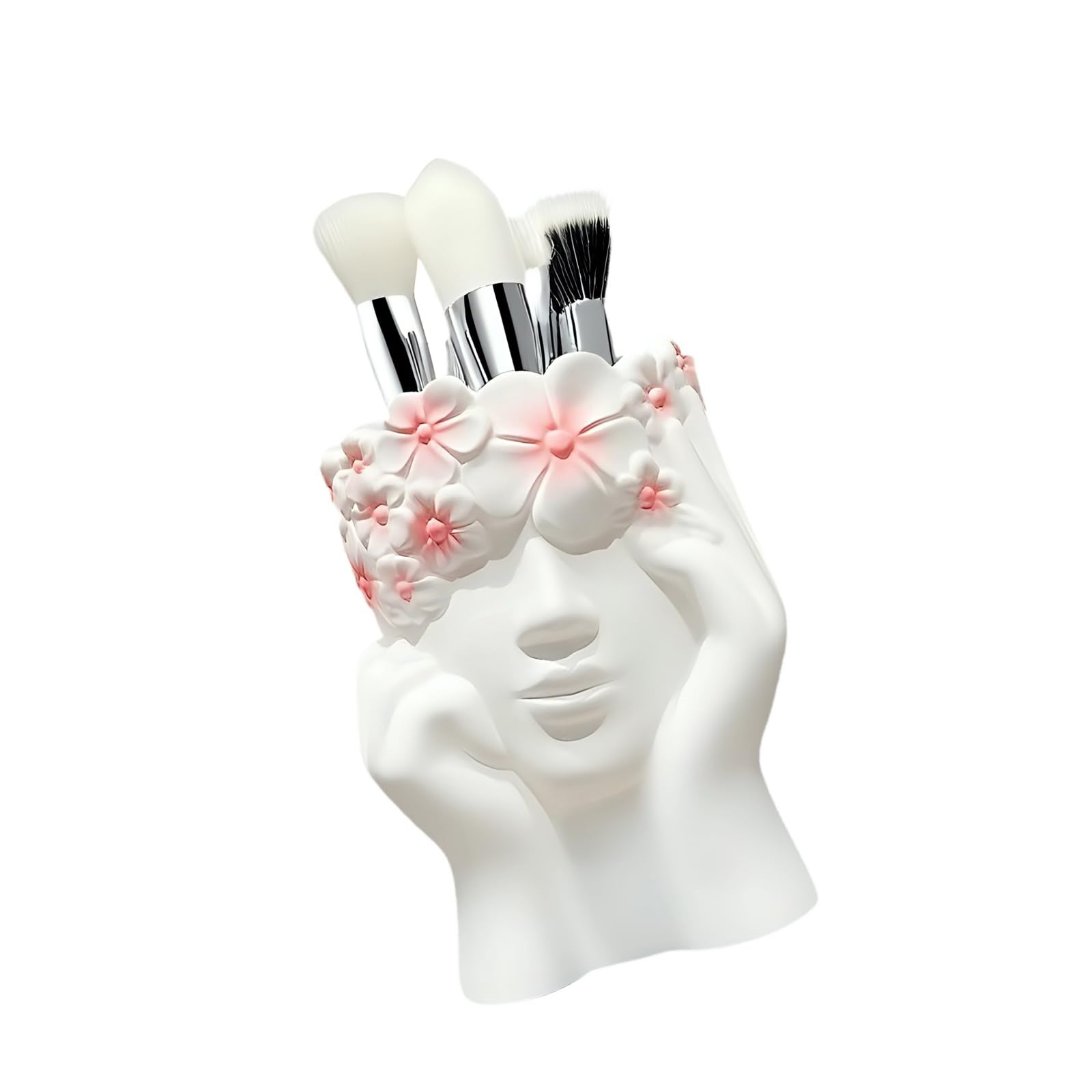 Shurhome Artistic Side Face Designs Cosmetic Brush Holder for Organized Makeup Tool Storage with Resin Construction Cosmetic Brush Organizers