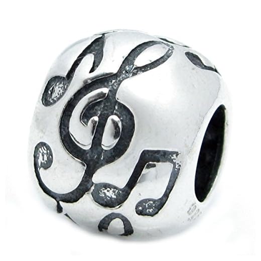 Sterling silver diskant G klav melodi musik not pärla för europeiska berlockarmband