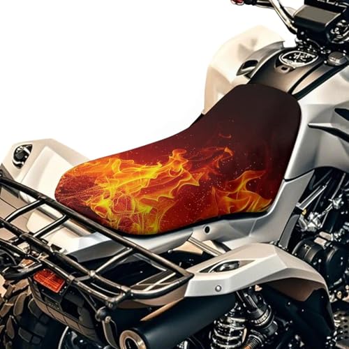 Wanyint All-Season ATV Sitzbezug, 64 x 25 cm, wasserdicht und UV-beständig, universeller Allrad-Sitzbezug, dehnbar, passend für Honda Rancher 420/Yamaha Kodiak 450, Flame-Fire Print