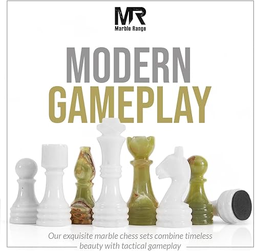 Miniatura 6 de Juego de ajedrez de mármol para adultos de 15 pulgadas, hecho a mano, juego de mesa de ónix blanco y verde con 32 piezas de ajedrez, 2 reinas