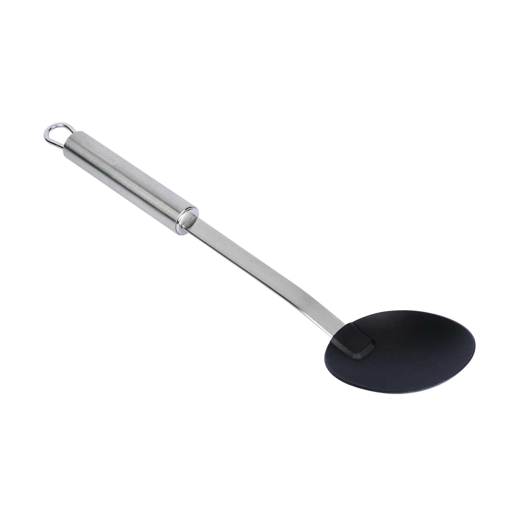 Restaurantware - Cuchara estándar alemana, 1 cuchara de servir sólida de alta resistencia, mango ergonómico de acero inoxidable, lavavajillas, cuchara de servir de nailon negro, para eventos de