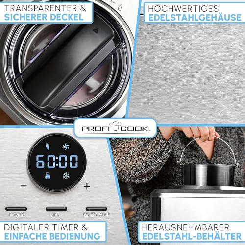 ProfiCook Eismaschine und Joghurtbereiter | Eis in 20 min. | für bis zu 1500ml | Eismaschine mit Kompressor | für Eis & Frozen Joghurt | Inkl. Rezeptvorschläge, Spachtel und Messbecher | PC ICM 1268 – Bild 3