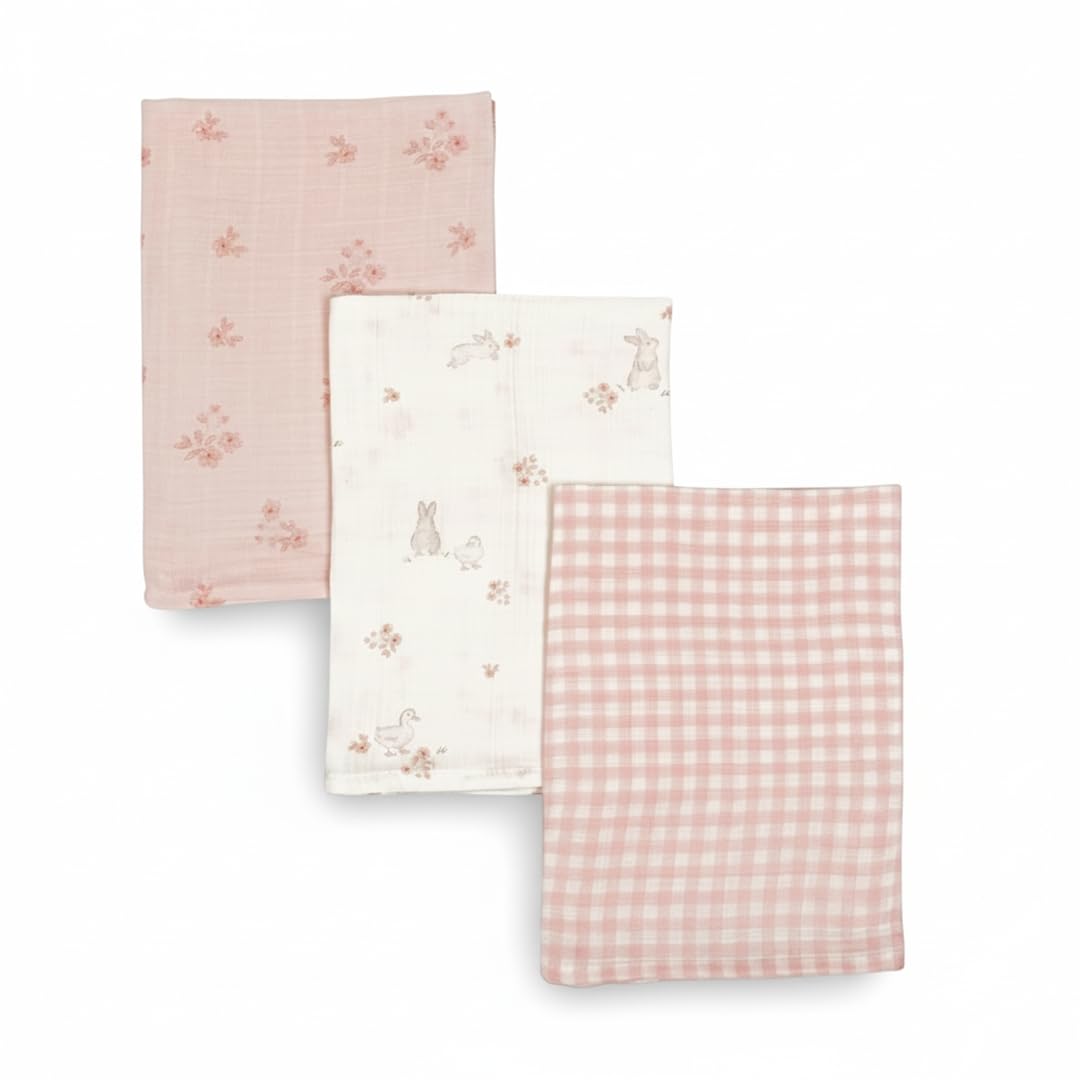 Mothercare Girls Floral Summer Muslins, Pink, 0M+ (Pack of 3)-picture-25
