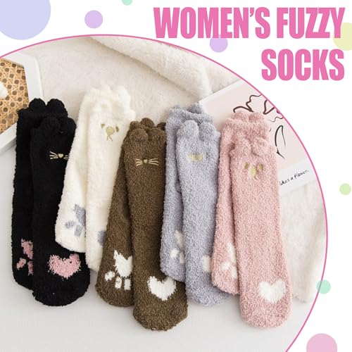 Image of ZaYang Womens Fuzzy Slipper Socks Cute Animal Soft Warm Winter Microfiber Sleeping Socks