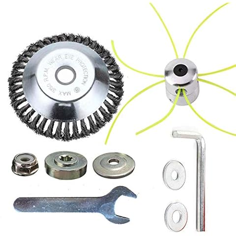 Kagni Motorsense Unkrautbürste Set, 8" Drahtbürste Freischneider und Aluminium Fadenkopf Rasentrimmer Kopf Cover