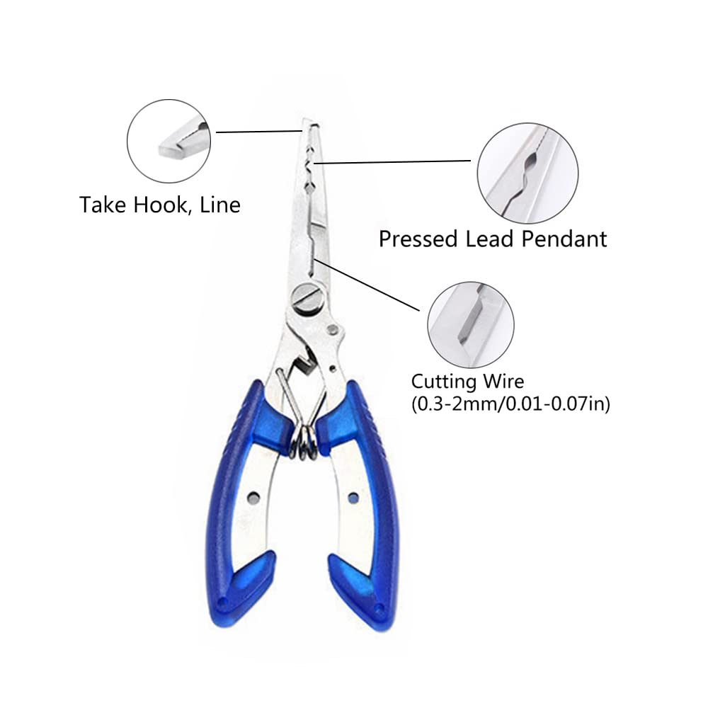 MOSTFUN 6 Stück Multifunktionale Angelzange Set mit Hakenlöser Angeln, Faltbar Schere, Scheide, Lanyard, Winding Line Organizer, Angelzubehör für Angelhaken und Sprengringe Entfernen