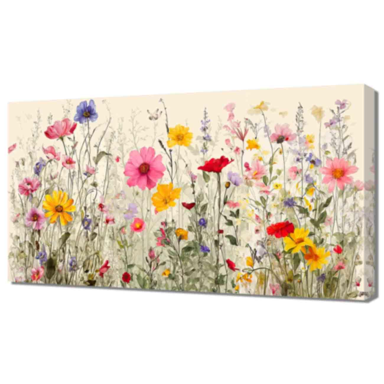 ZQQART Flower Canvas Wall Art Large Colorful Wildflower Flowers Pictures Prints Vintage Flowers Painting Nature Countryside Daisy Blossom Artwork (Pink,25x50cm)
