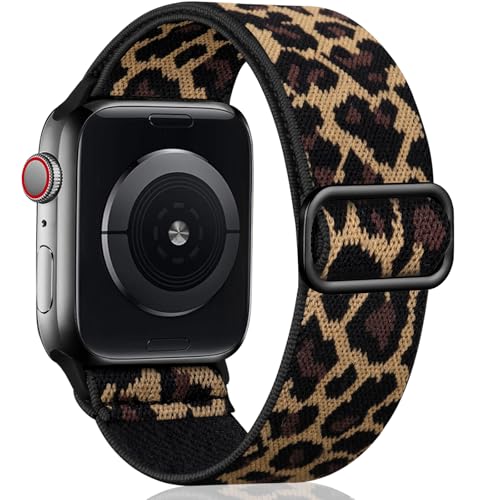 Oielai Solo Loop Armband Kompatibel mit Apple Watch Armband 41mm 40mm 38mm 42mm, Verstellbares Nylon Sport Ersatz Band für iWatch Series Series 11 10 9 8 7 6 5 4 3 2 1 SE, Leopard