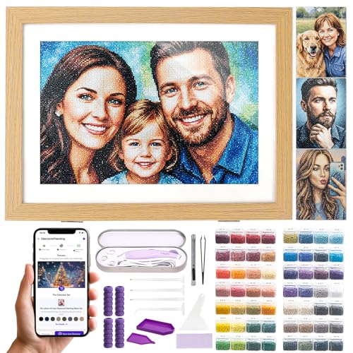 Caydo 3 Canvas Custom Diamond Painting Kit | Get Your Template & Start in Minutes via App | Personalized Diamond Art from Photo with Electric Diamond Painting Pen, 30,000 Diamonds(56 Colors) & Tools
