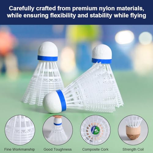 flintronic 6 Pcs Nylon Shuttlecocks, Resistant Badminton Shuttlecocks, Professional Shuttlecocks for Beginner or Indoor and Outdoor Sports, Tough Badminton Ball for Fitness and Entertainment - Image 4