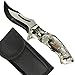 Messe mit günstig Kaufen-Clauss Klappmesser mit Tiermotiv Adler | Einhand Taschenmesser in Holzoptik mit Finger-Flipper, Gürtelclip & Gürteltasche | extrem scharfe & robuste Klinge | Clauss 10004