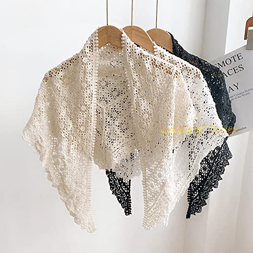 LoudSung Shawl Triangle Scarf Decorative Hollow Leaf Pattern Cape Bow Knot Warp Knitting Wrap for Women4